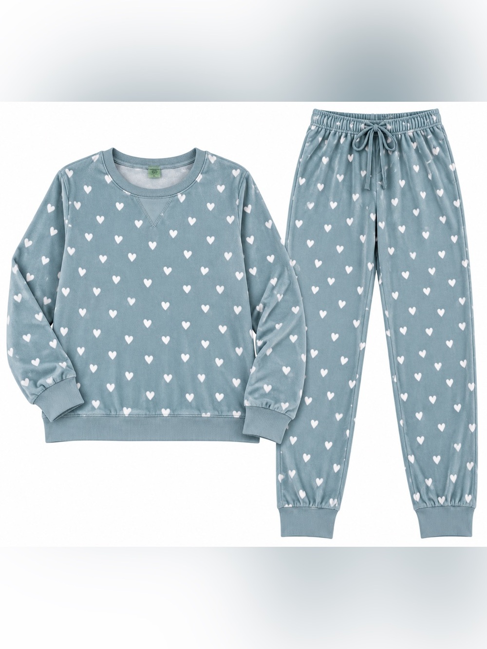 Honeydew Womenโs Pajama Set XL Blue Heart Print Long Sleeve Jogger Pants